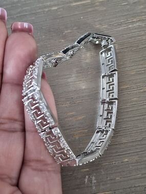 Silver-Tone Greek Key Link Bracelet - Women